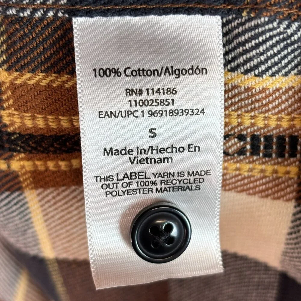 Frye Flannel Shirt Small Brown Plaid Long Sleeve Button-Up Cotton Men's - Picture 9 of 9